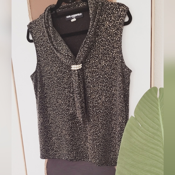 Karl Lagerfeld Black and Gold Women's knit Top Sz M - Picture 4 of 14